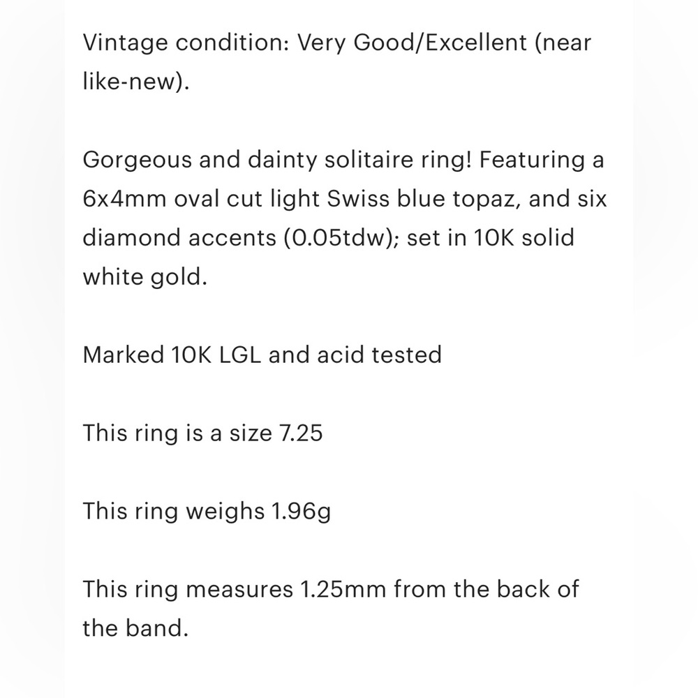 10K Light Swiss Blue Topaz Diamond accent oval solitaire dainty white gold ring‍ - Picture 10 of 10